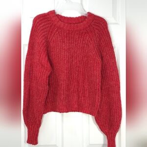 Buffalo Red Chunky Knit Wool Blend Sweater Size S Balloon Sleeve Crop